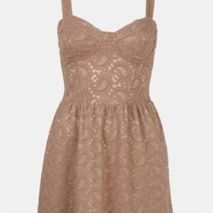 Topshop Sweetheart Tan Paisley Print Lace Dress 6